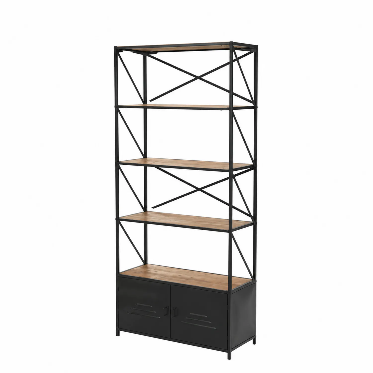 Libreria in Metallo Nero e Rovere con Ante 180x80x35 cm