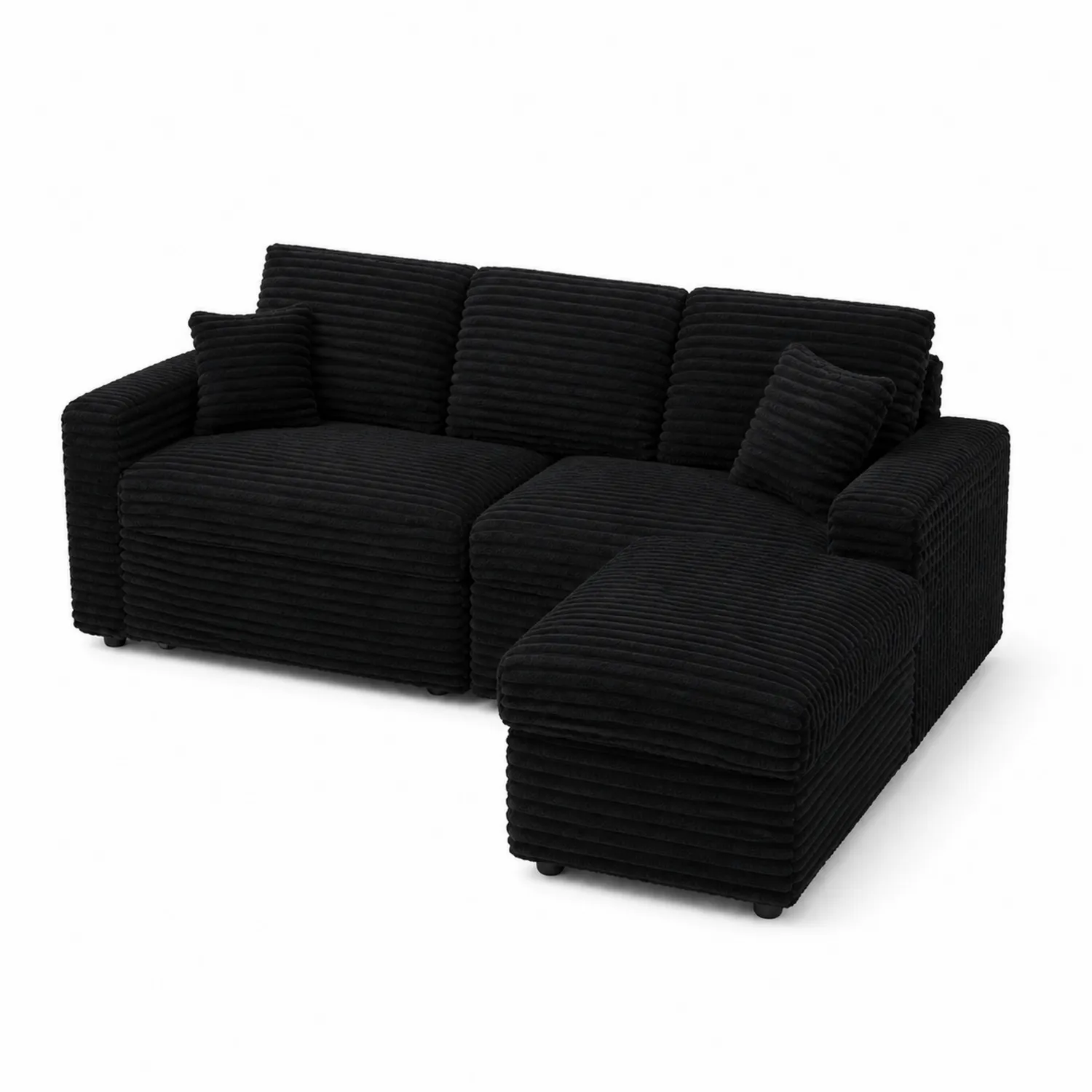 Divano angolare 3 posti in velluto a coste nero con chaise longue