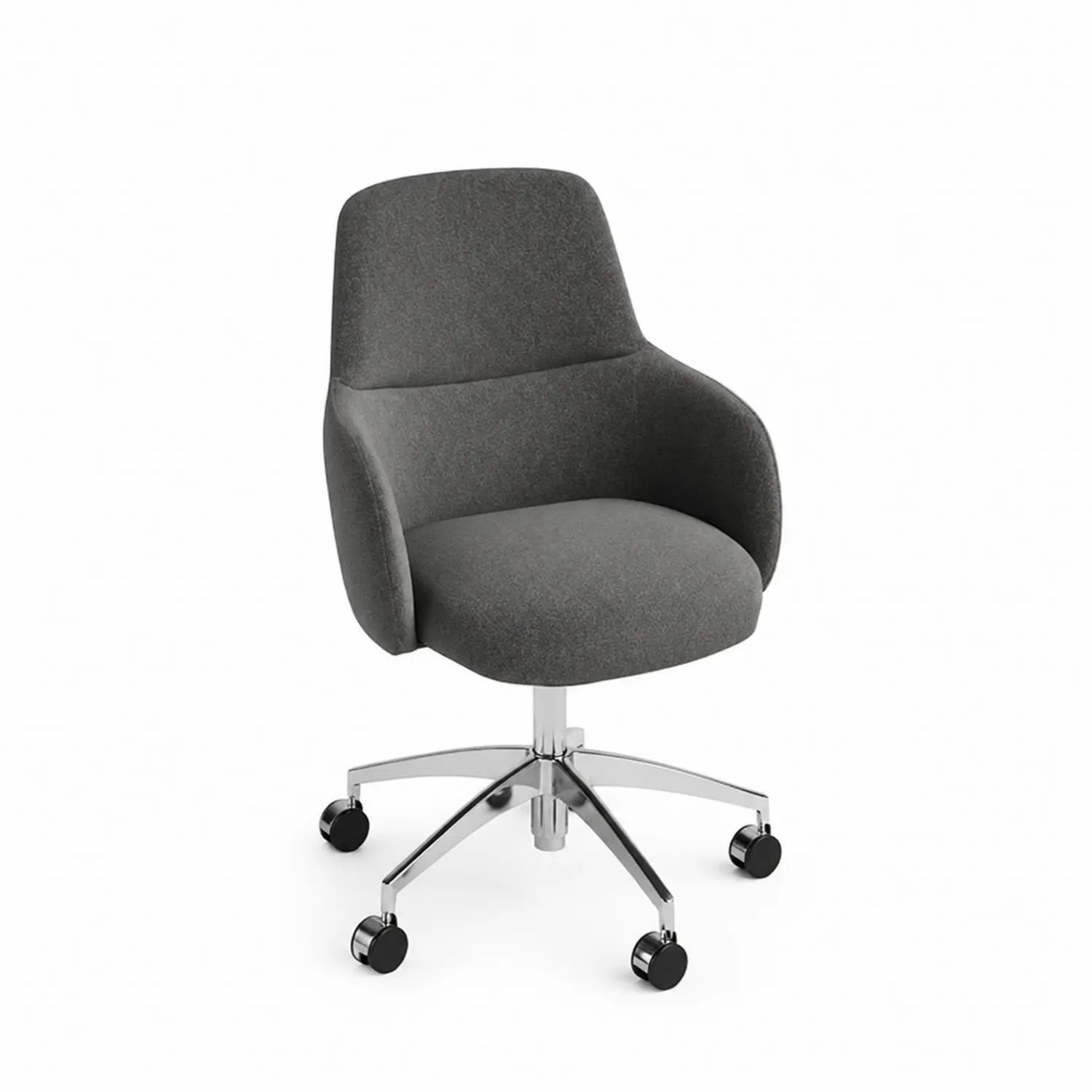 Sedia girevole in tessuto poliestere grigio con base in metallo cromato