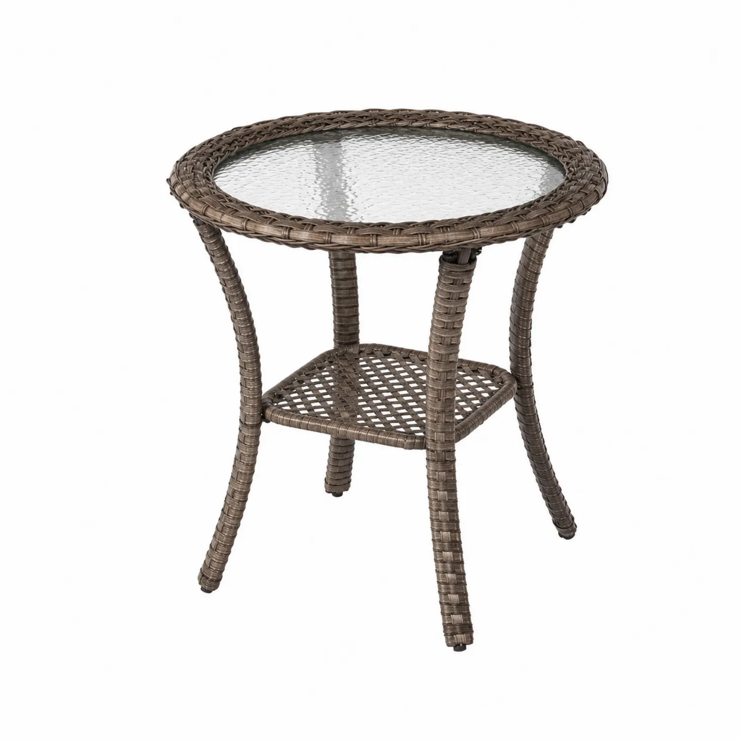 Tavolo da esterno in rattan con piano in vetro temperato