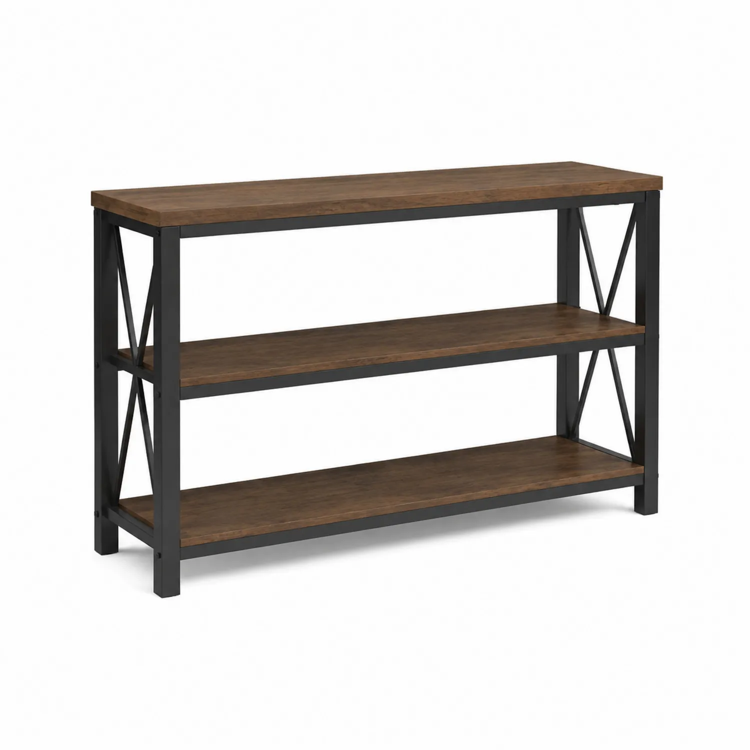 Consolle in legno e metallo, 3 ripiani, 120x30x80 cm