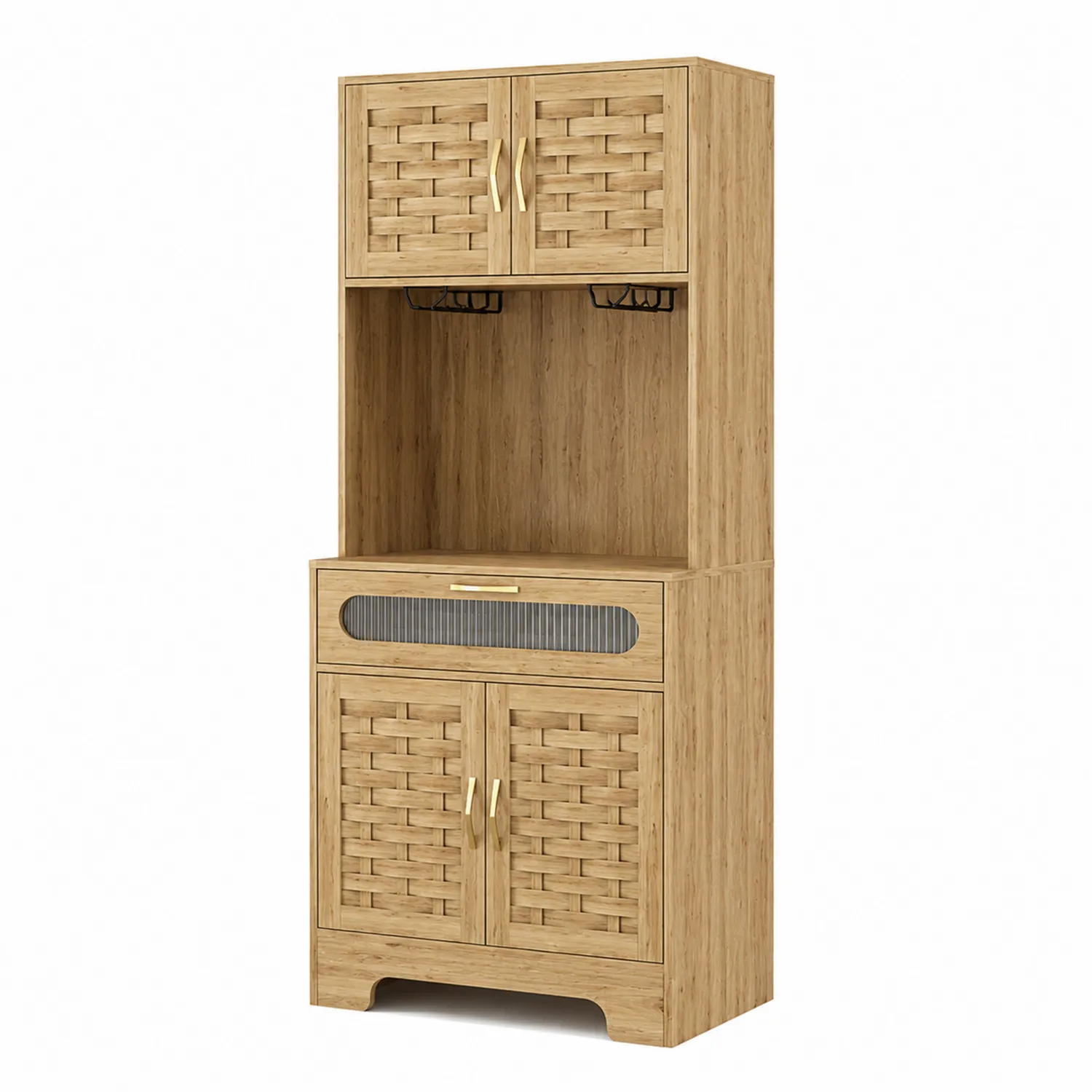 Credenza in Legno di Bambù con 4 Ante e 1 Cassetto