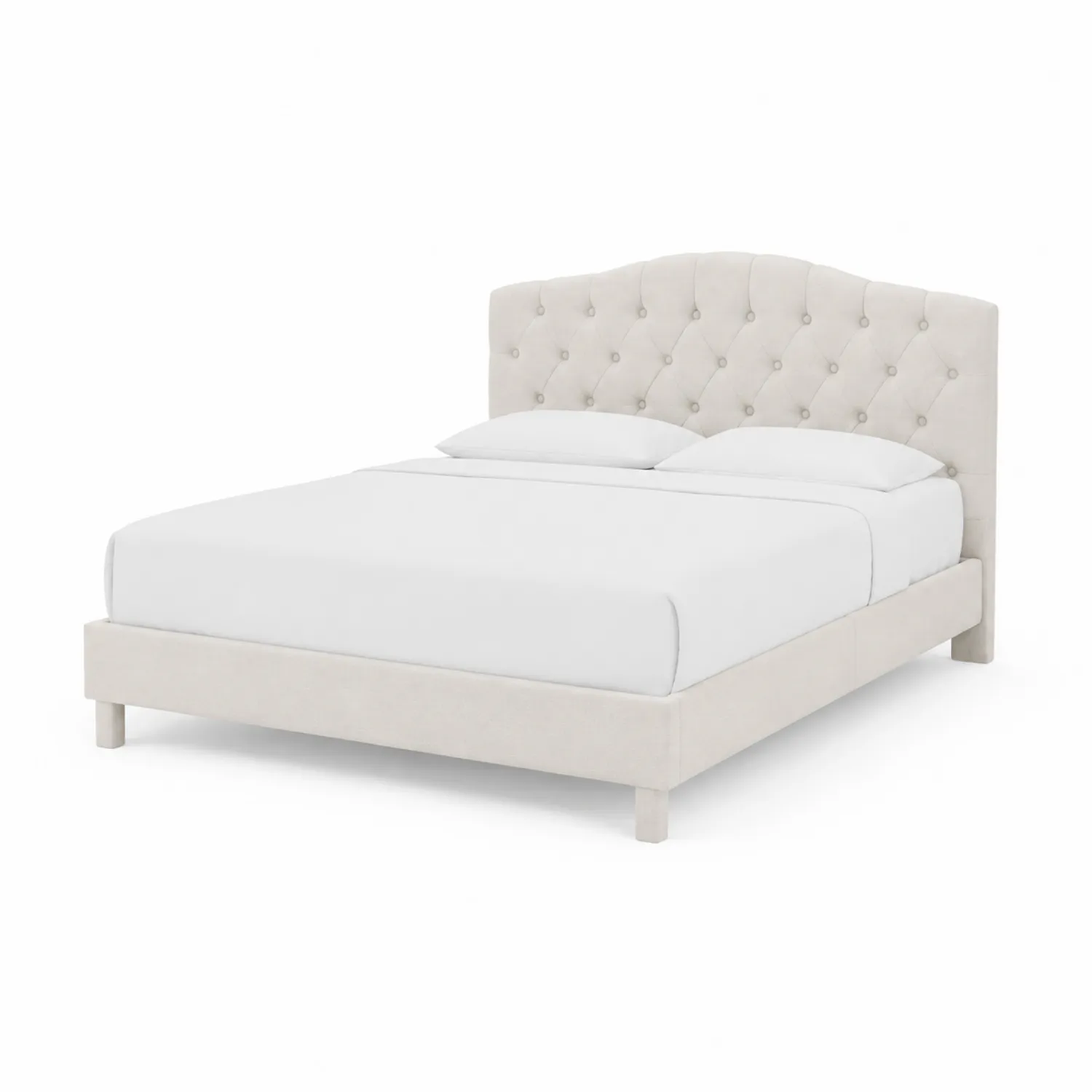 Letto matrimoniale imbottito con testiera trapuntata in tessuto Beige 200x160x110 cm