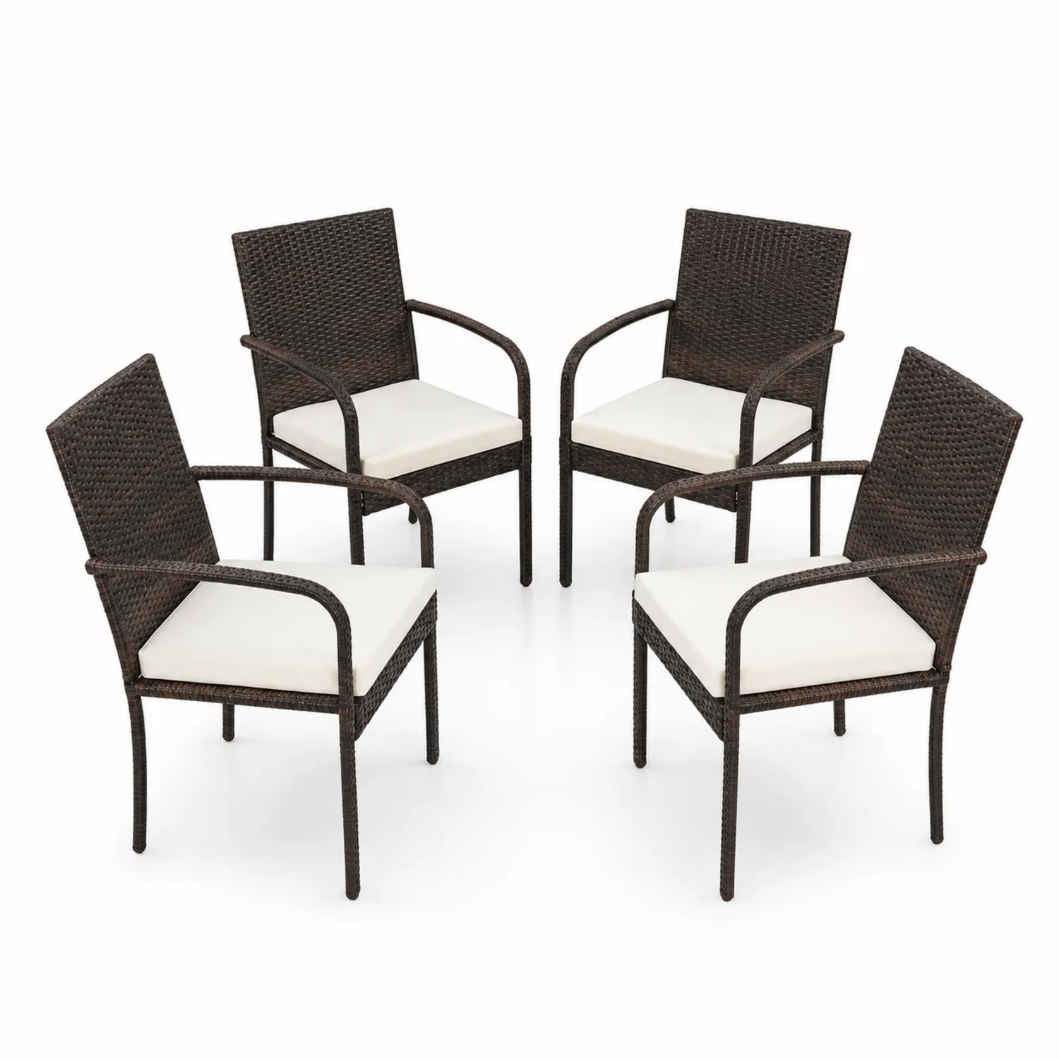 Set di 4 Sedie da Giardino in Rattan Sintetico con Cuscini in Poliestere