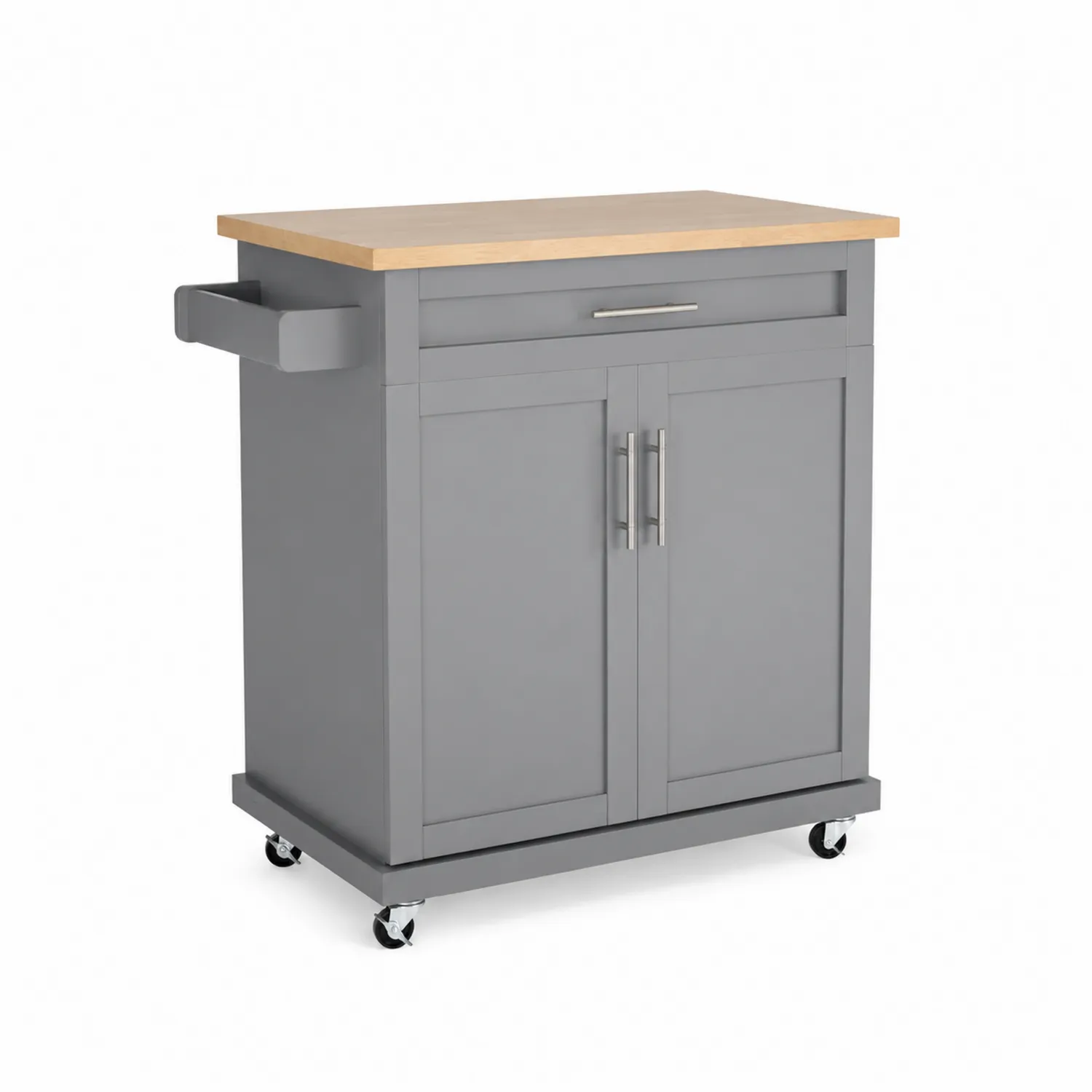 Carrello Cucina in MDF Grigio con Piano in Rovere
