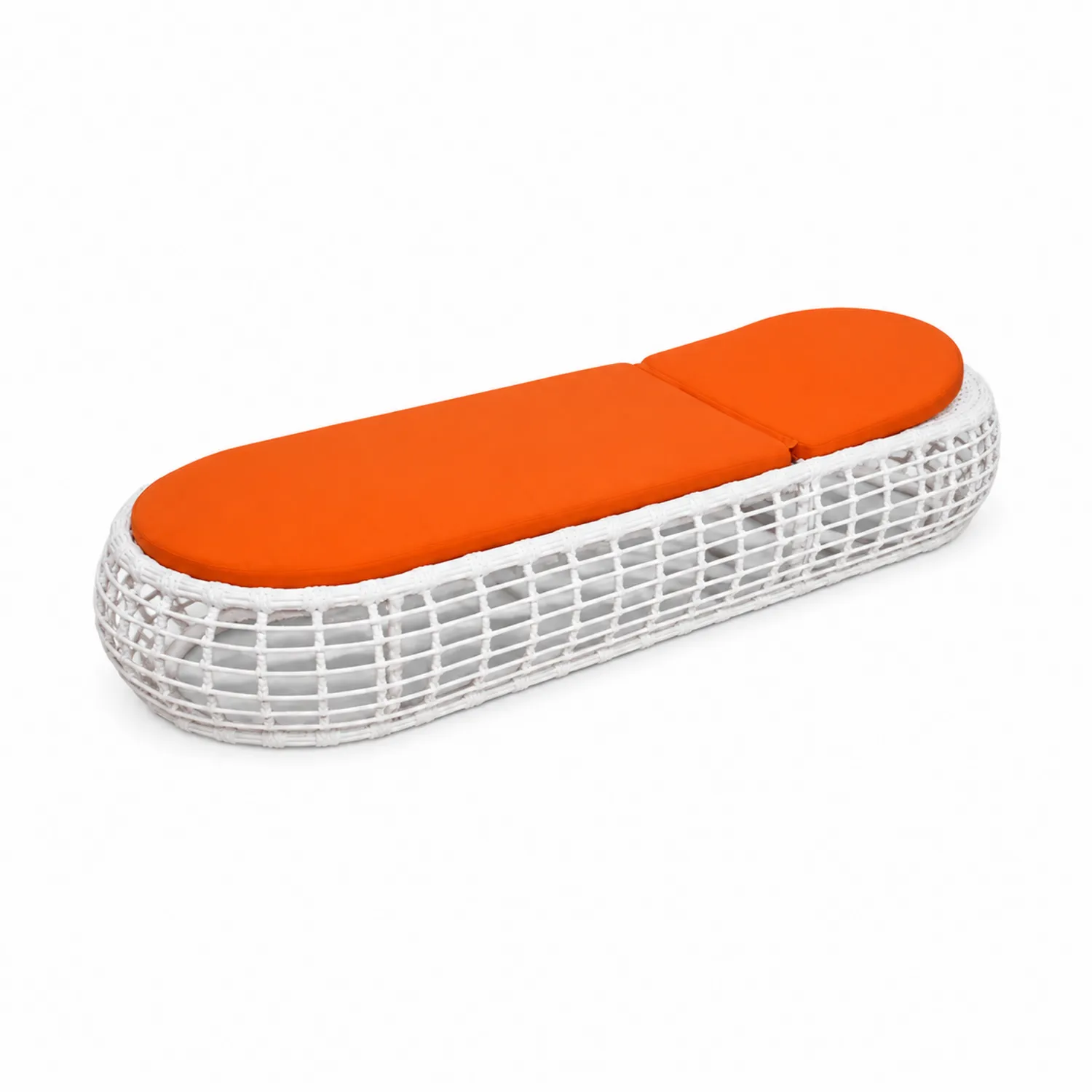 Lettino prendisole in rattan con cuscini arancioni 200x70x50 cm