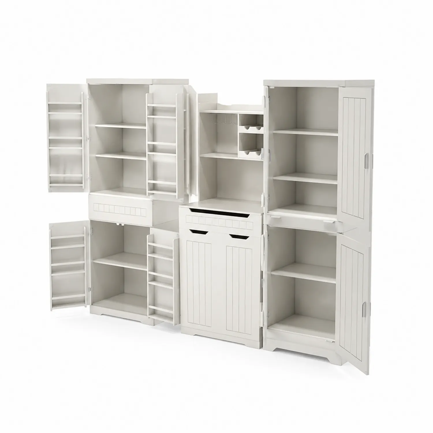 Armadio Dispensa Cucina in MDF Bianco con Ripiani e Ante Multiple