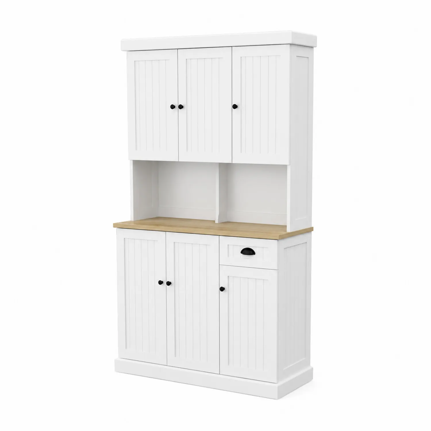 Credenza in Legno con Ante Bianche e Ripiano Naturale