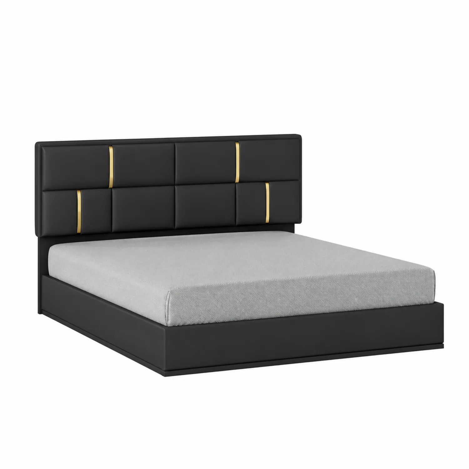 Letto matrimoniale in ecopelle nera con dettagli dorati 160x200 cm