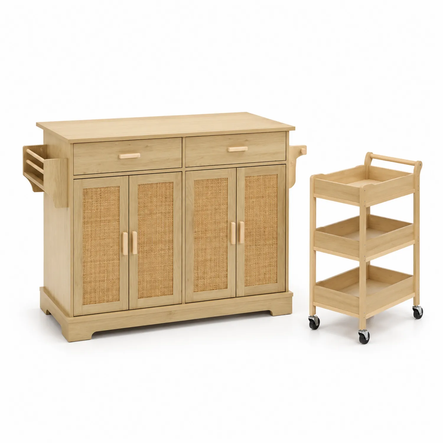 Set mobili cucina in legno di pino e vimini