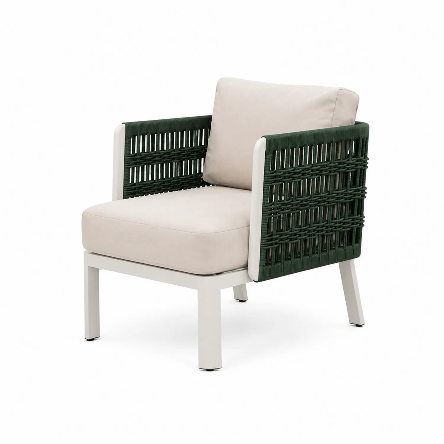 Poltrona da esterno in alluminio e tessuto verde e bianco