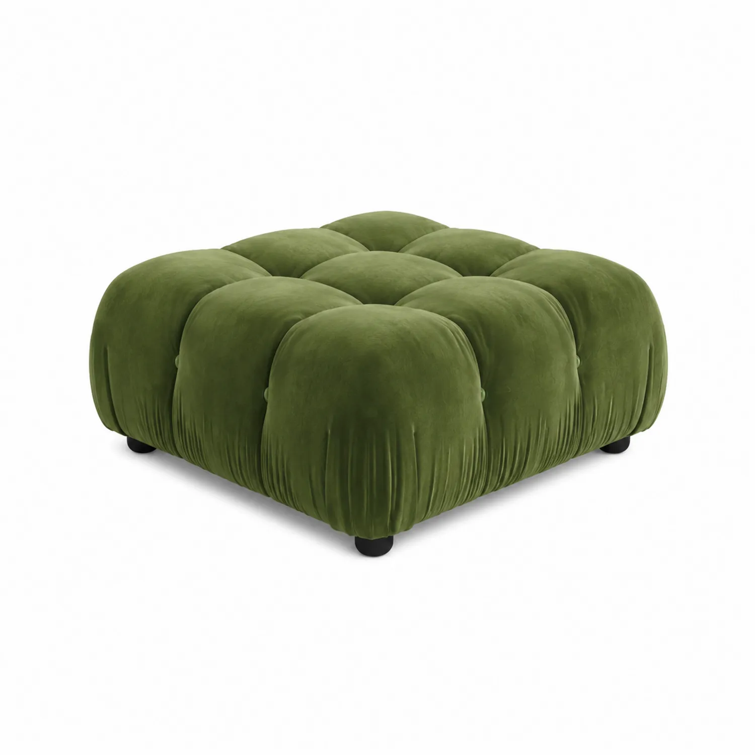 Pouf in Velluto Verde con Schiuma di Poliuretano