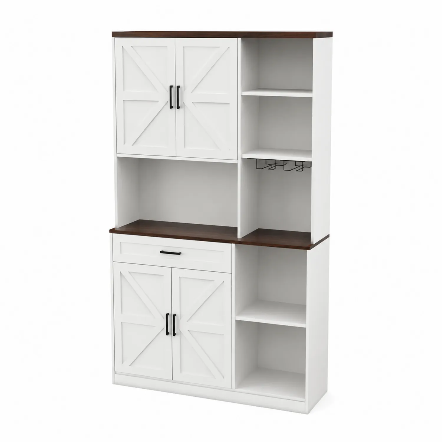 Credenza da cucina in legno composito bianco e marrone con ripiani