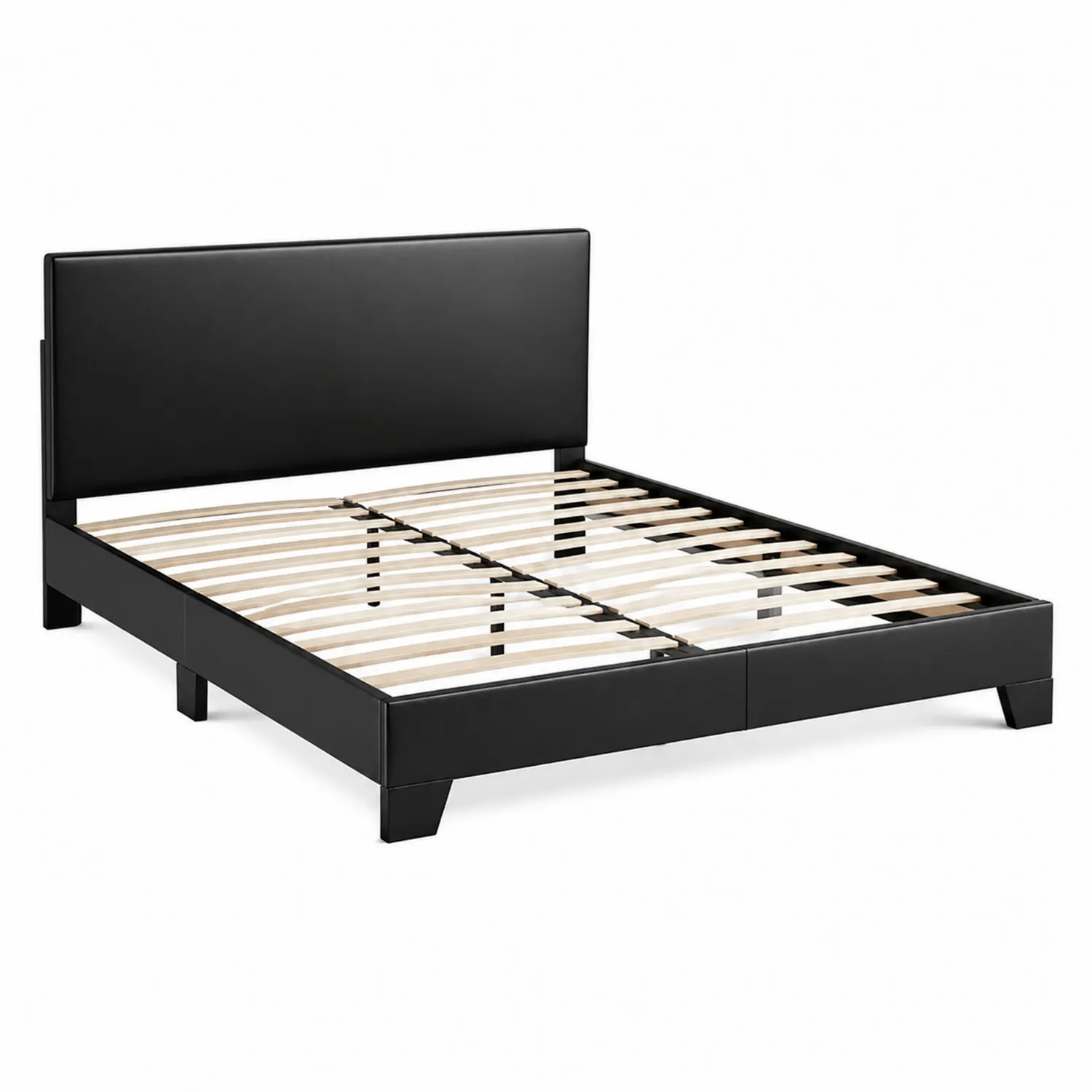 Letto matrimoniale con testiera in pelle sintetica nera 200x160 cm