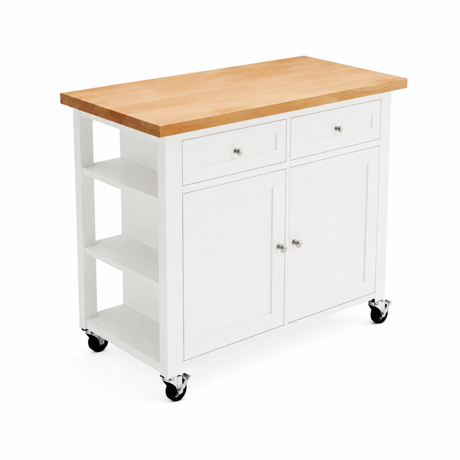 Carrello da Cucina con Piano in Legno Massello e Struttura in MDF