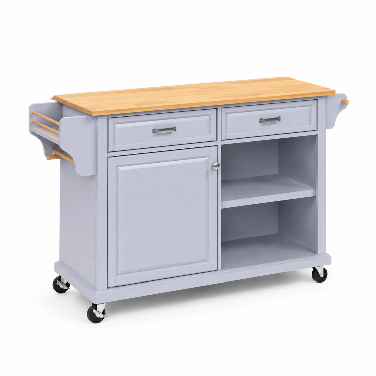 Carrello da Cucina in Legno con Piano in Legno Massello Grigio