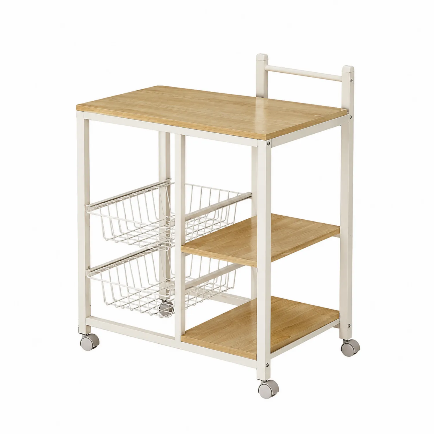 Carrello da Cucina con Ruote in Acciaio e Bambù