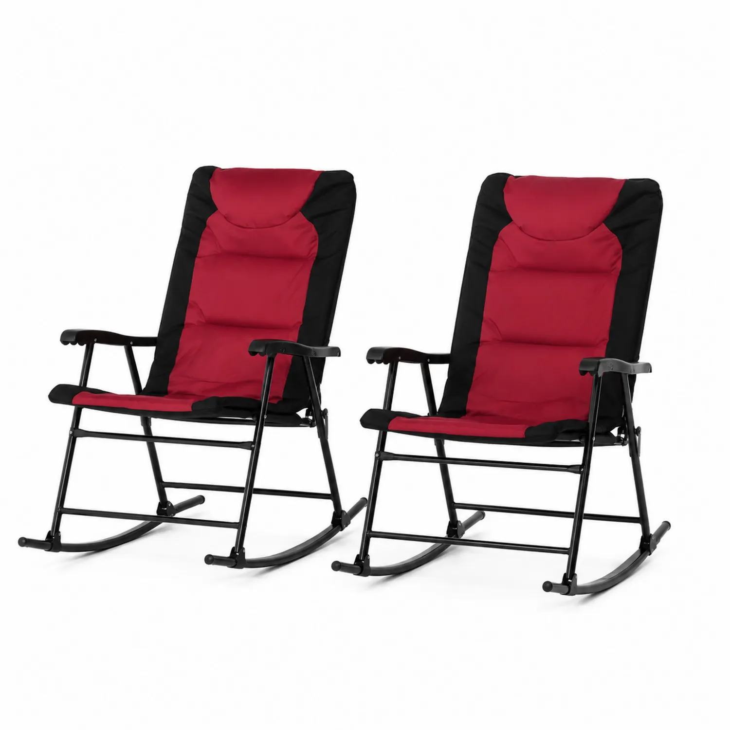 Set di 2 Sedie a Dondolo in Metallo e Tessuto Rosso/Nero