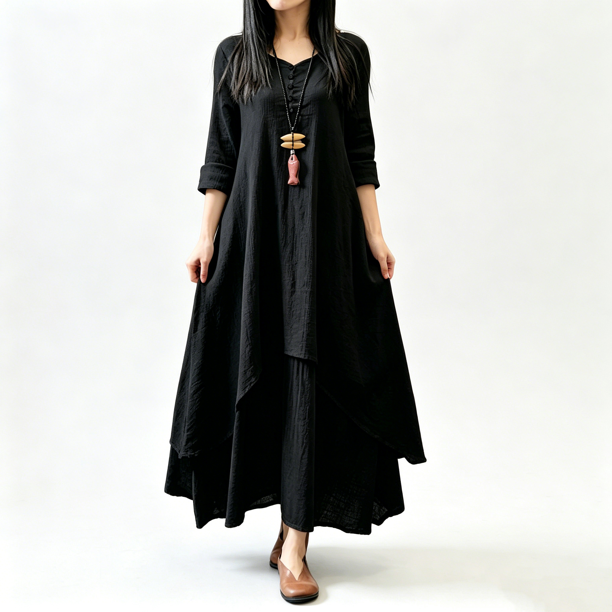 Boho Irregular Layered Linen Maxi Dress for Women