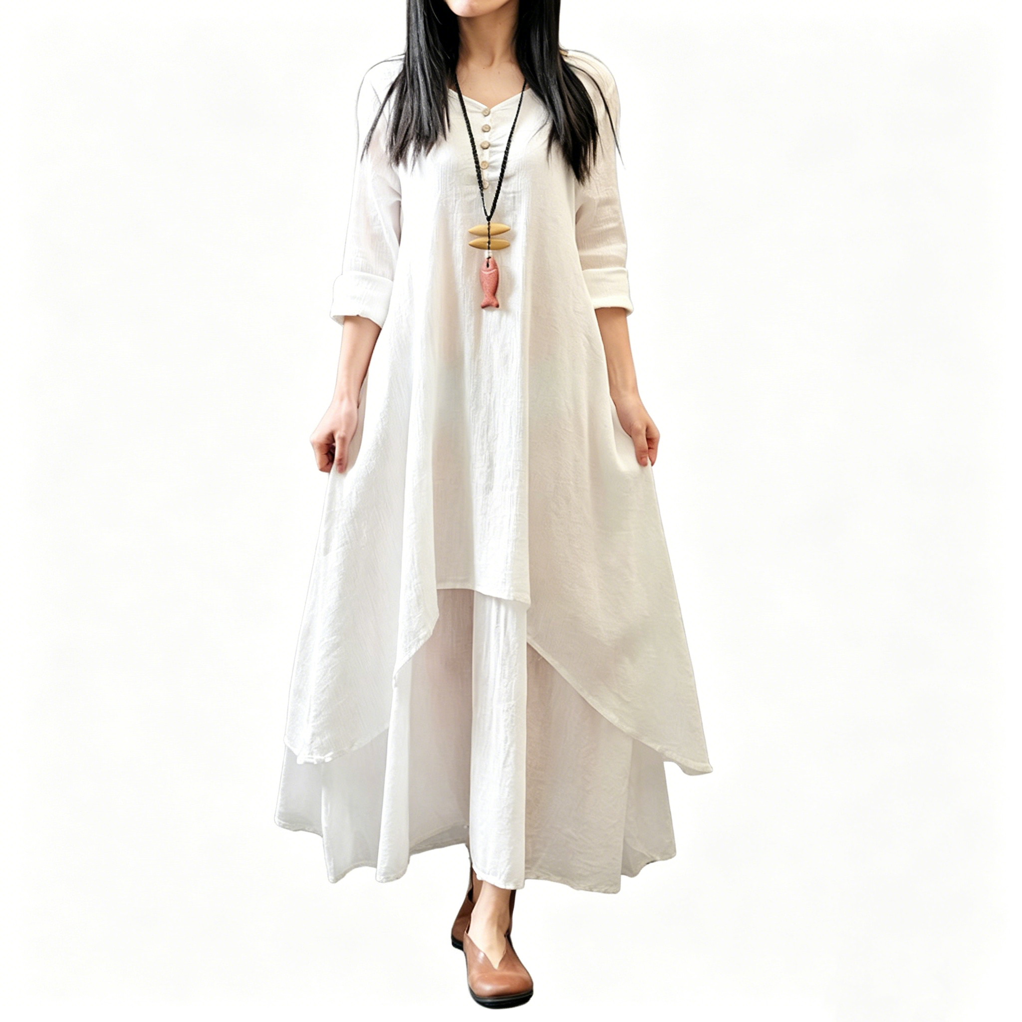 Boho Irregular Layered Linen Maxi Dress for Women
