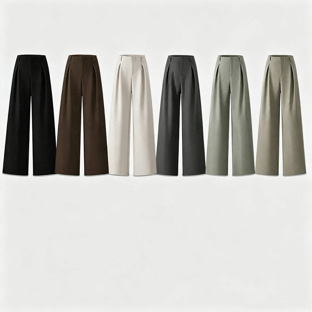 Women’s Pleated Wide Leg Pants with Pockets – Elegant High Waist Office Trousers