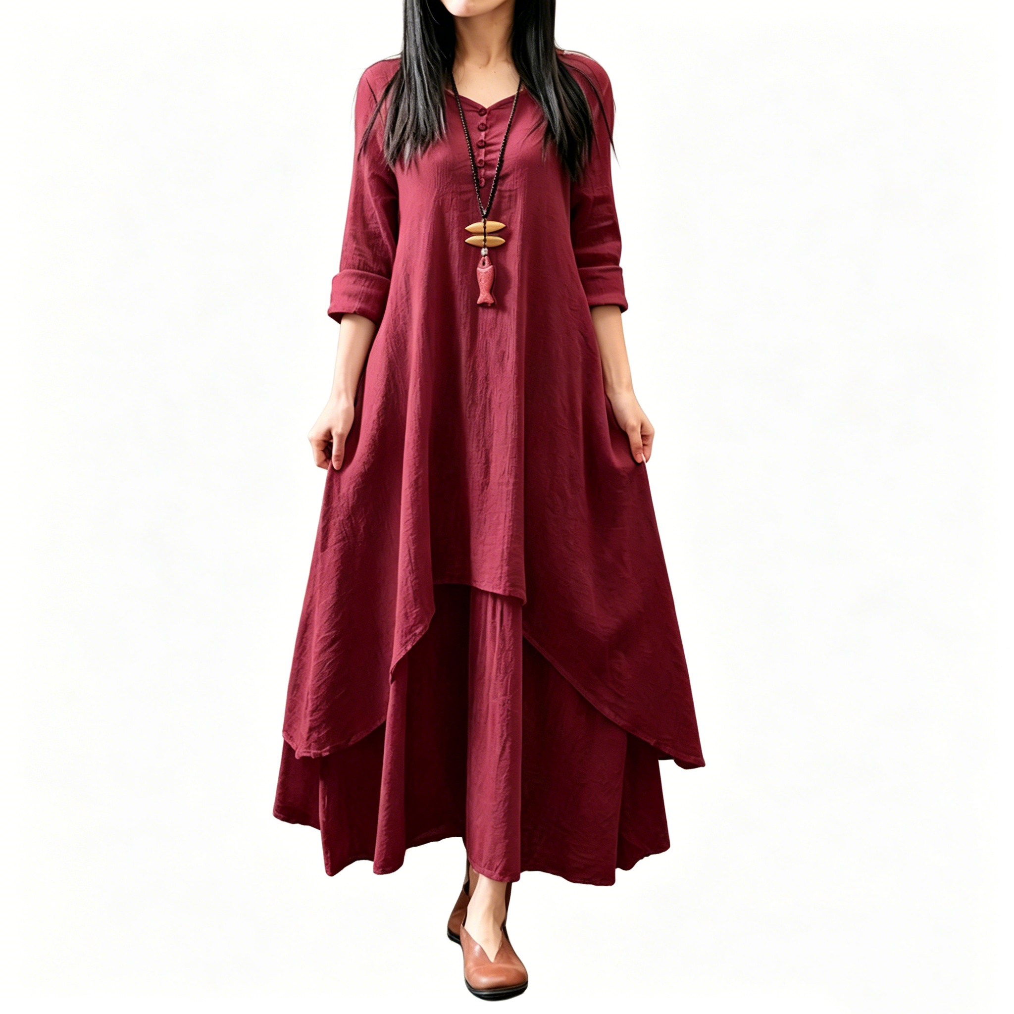 Boho Irregular Layered Linen Maxi Dress for Women
