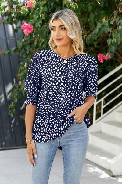 Cicy Bell Women's Polka Dot 3/4 Sleeve Blouse Tops Ladies Casual Office Work Crew Neck T-Shirt Spring Soft Crewneck