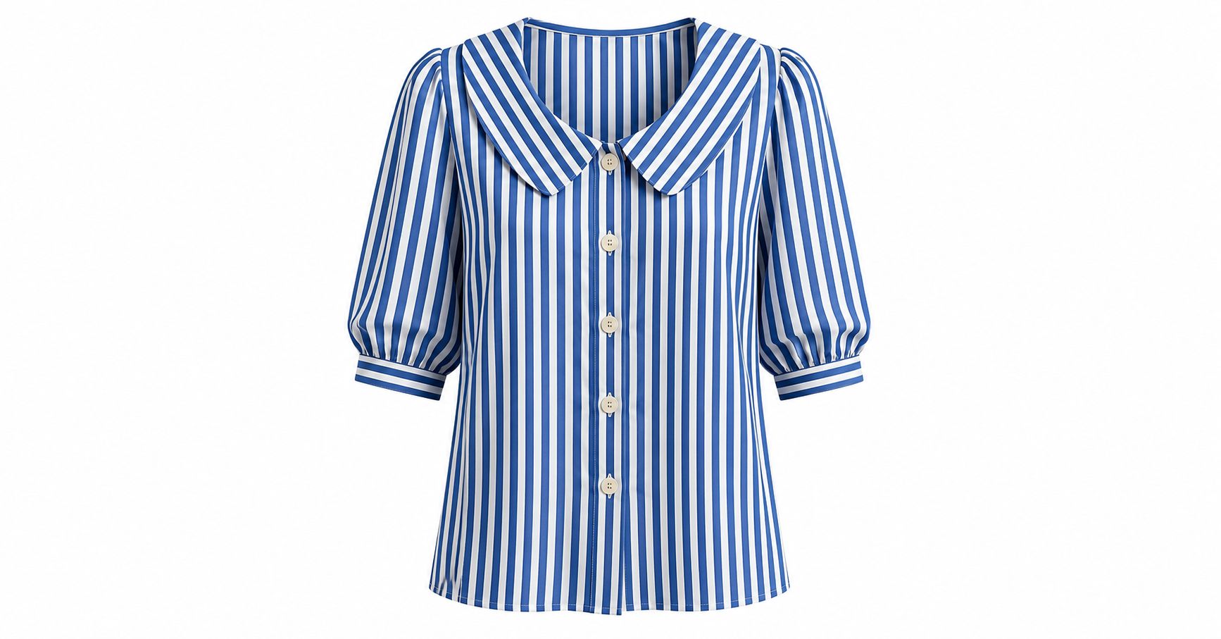 Women's Peter Pan Collar Striped Cotton Linen Shirt