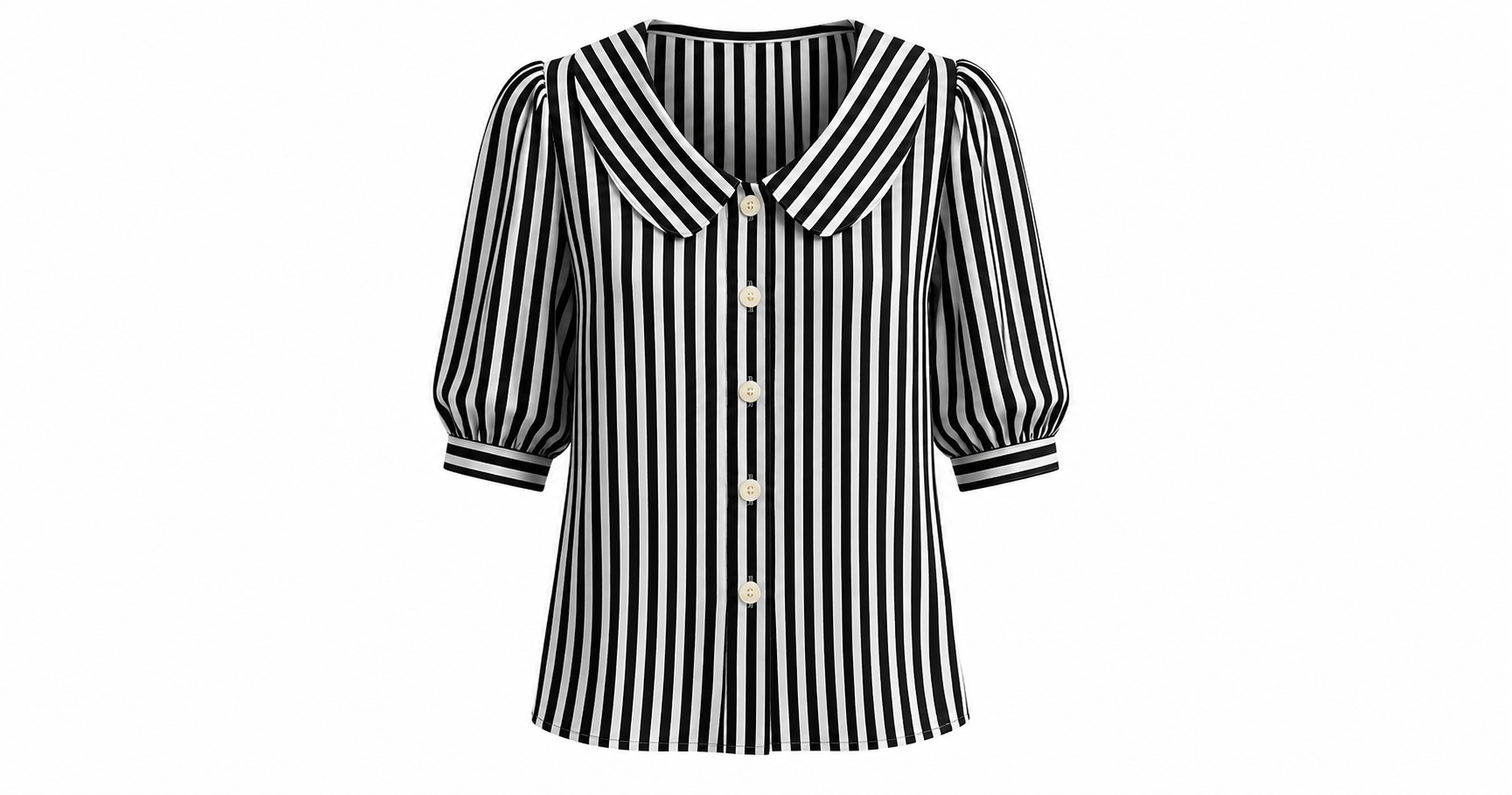 Women's Peter Pan Collar Striped Cotton Linen Shirt