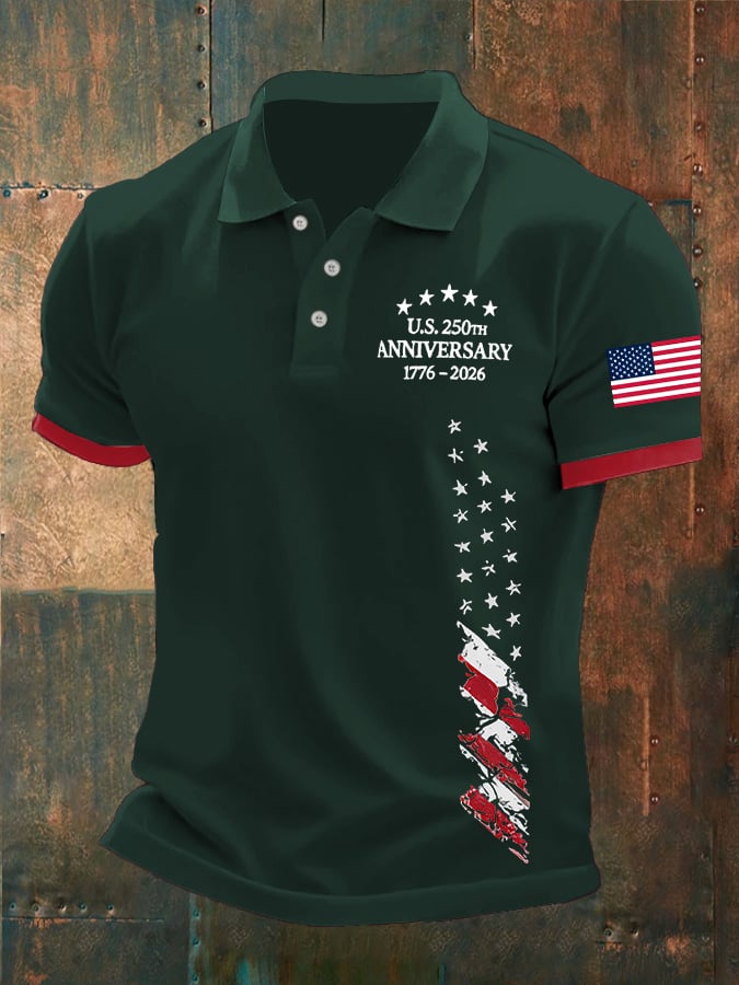 Men's America 250th Anniversary Print Casual Polo Shirt