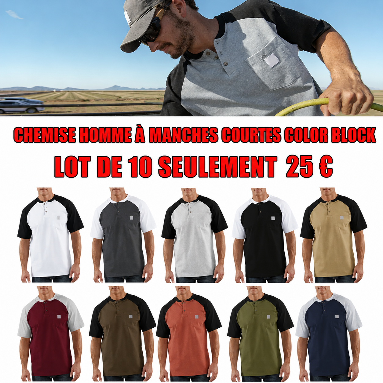 Chemise Homme à Manches Courtes Color Block