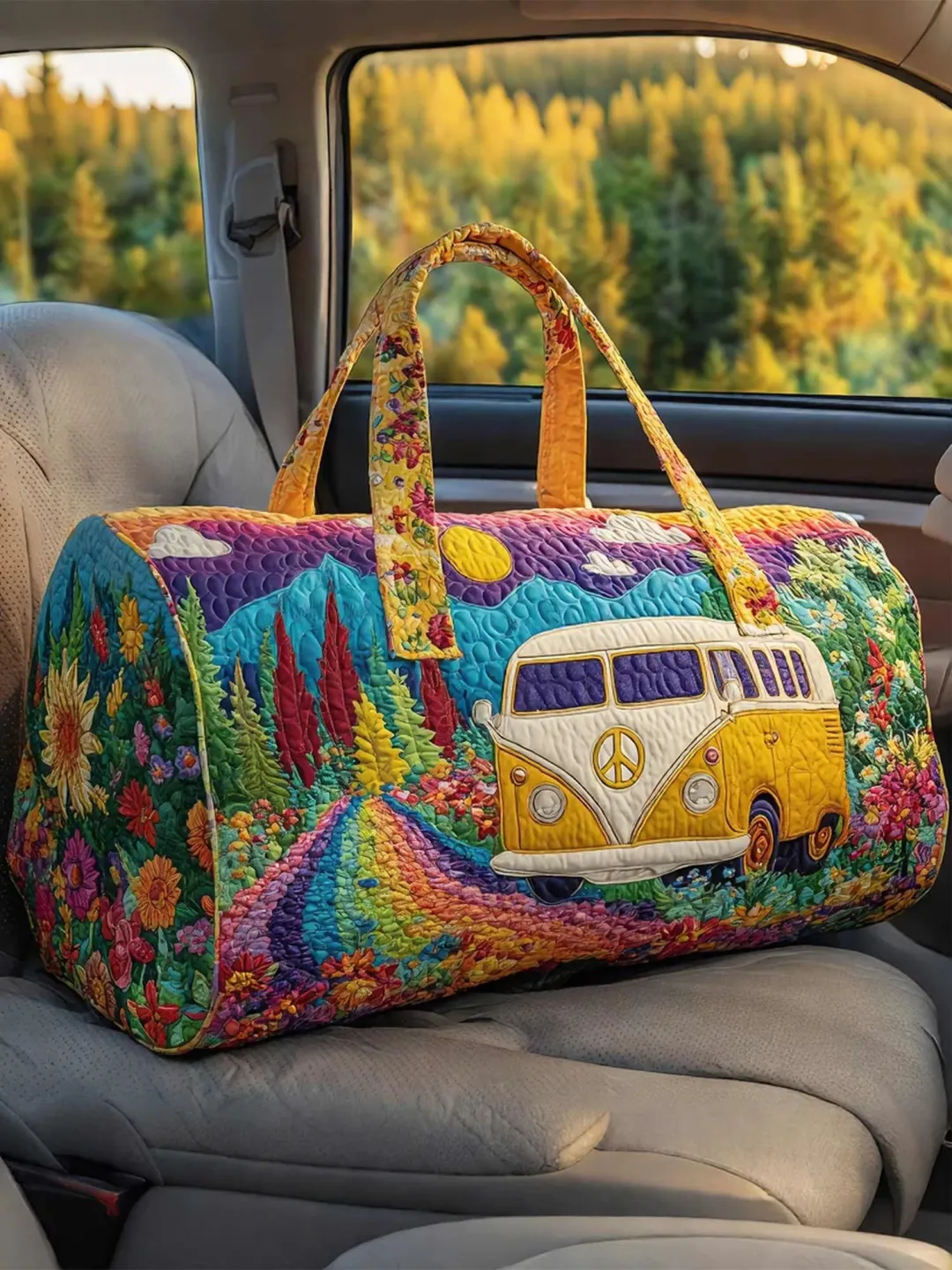 Hippie Pumpkin Quilted Travel Bag