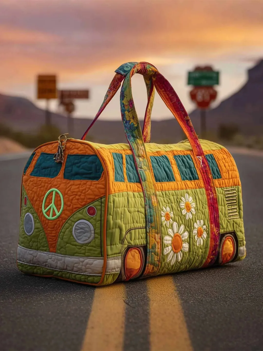 Hippie Pumpkin Quilted Travel Bag