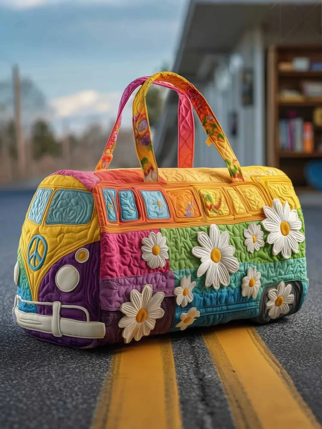 Hippie Pumpkin Quilted Travel Bag