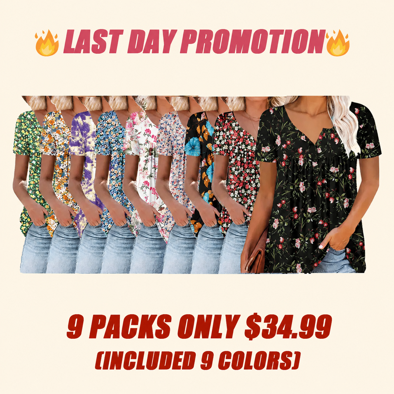 ⏰Hot Sale-Women's Summer Pleated Printed Short-Sleeves