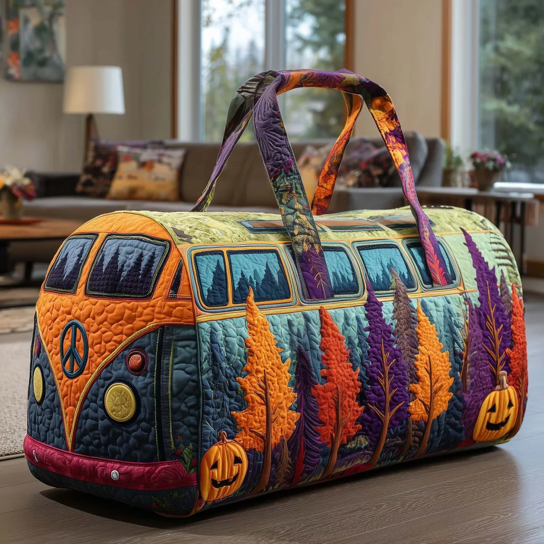 Hippie Pumpkin Quilted Travel Bag