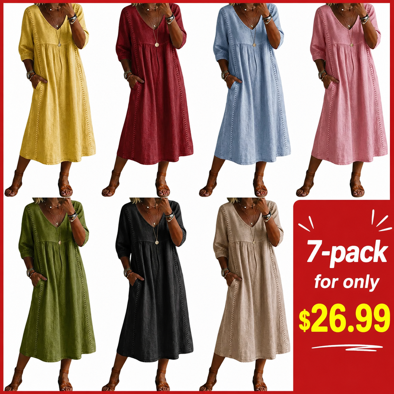 New Arrivals🔥Women's Casual Loose-fitting Patchwork Lace Trim Linen And Cotton Dress