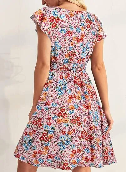🔥2026 CRAZY DEAL🔥Summer Dresses for Women 2026 Boho Ruffle Sleeve Smocked Mini Dress