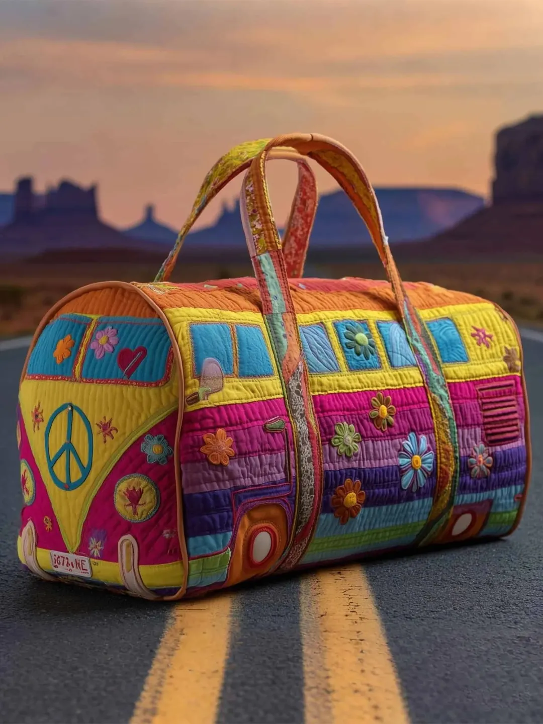 Hippie Pumpkin Quilted Travel Bag