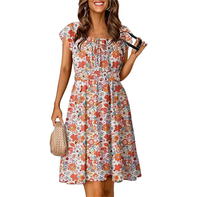 🔥2026 CRAZY DEAL🔥Summer Dresses for Women 2026 Boho Ruffle Sleeve Smocked Mini Dress