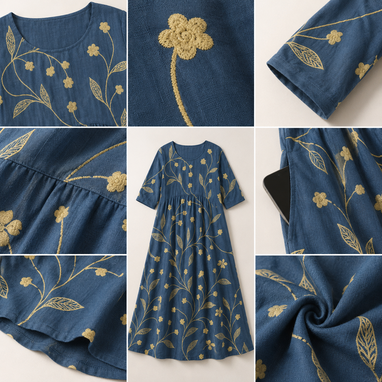 Neckline, texture, and pocket detail