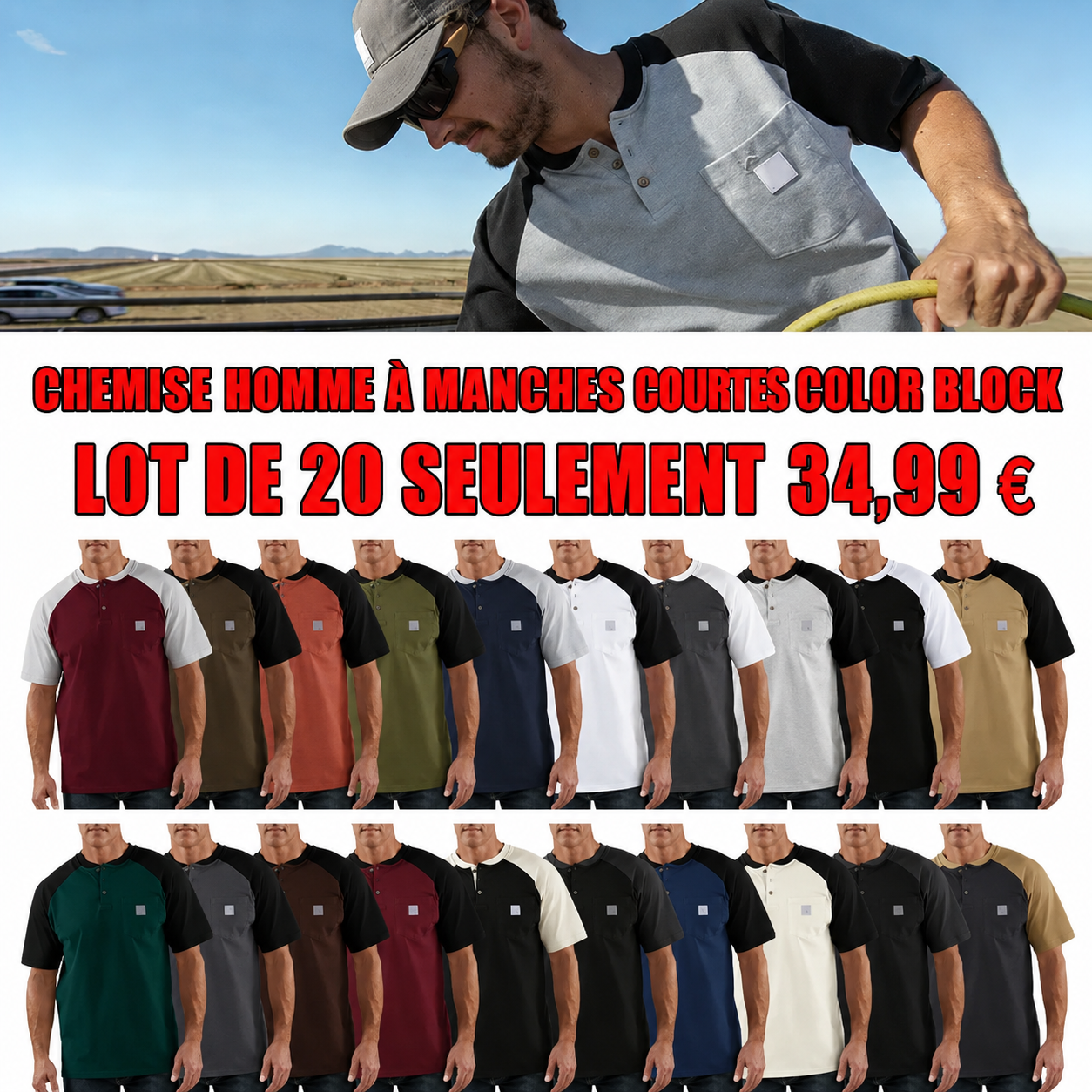 Chemise Homme à Manches Courtes Color Block
