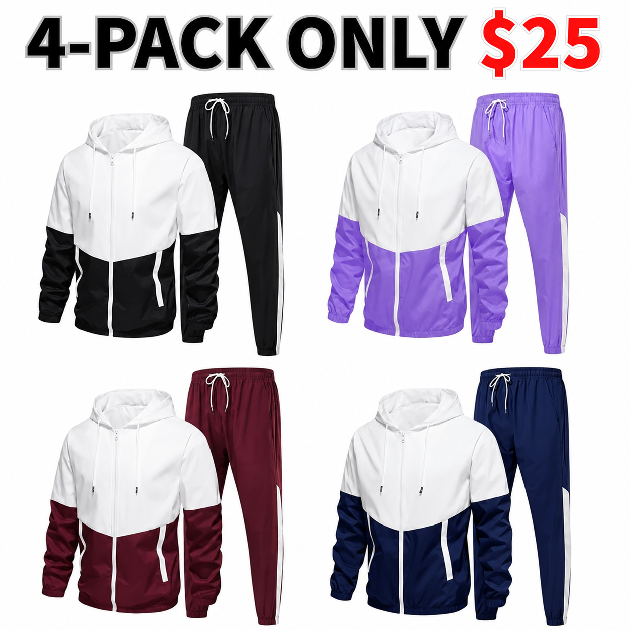 Men's Colorblock Drawstring Zip Up Hoodie & Joggers French Terry Set