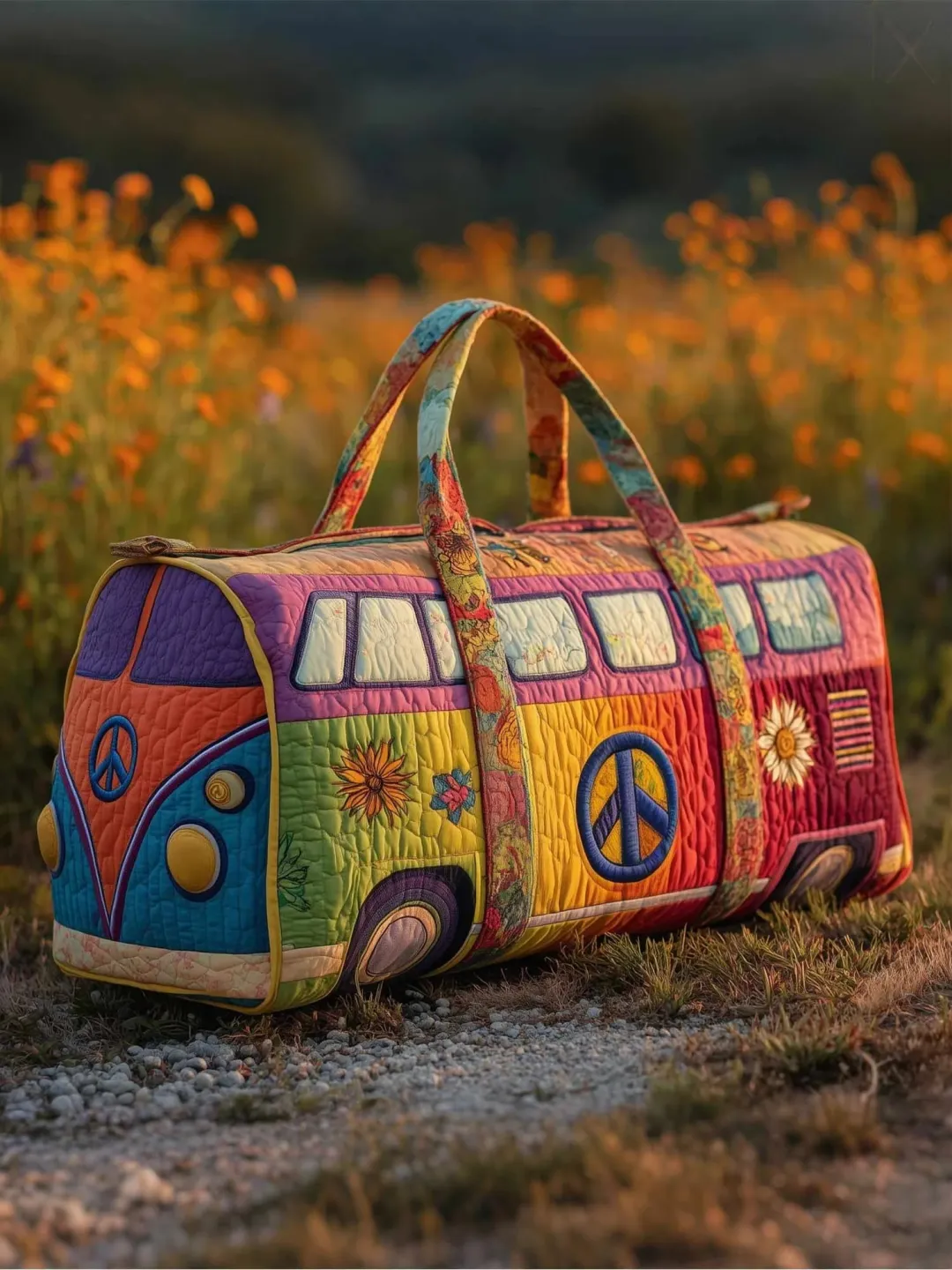 Hippie Pumpkin Quilted Travel Bag