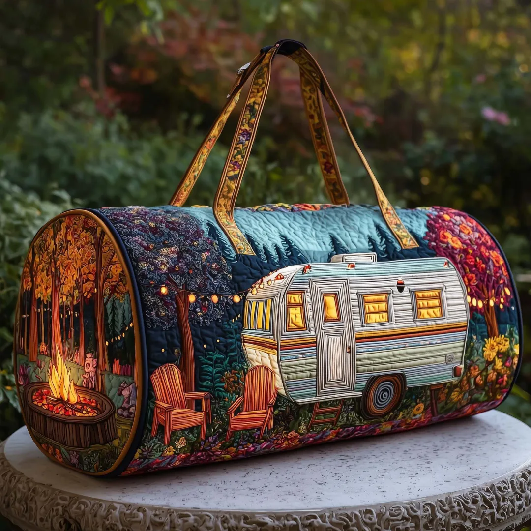 Hippie Pumpkin Quilted Travel Bag