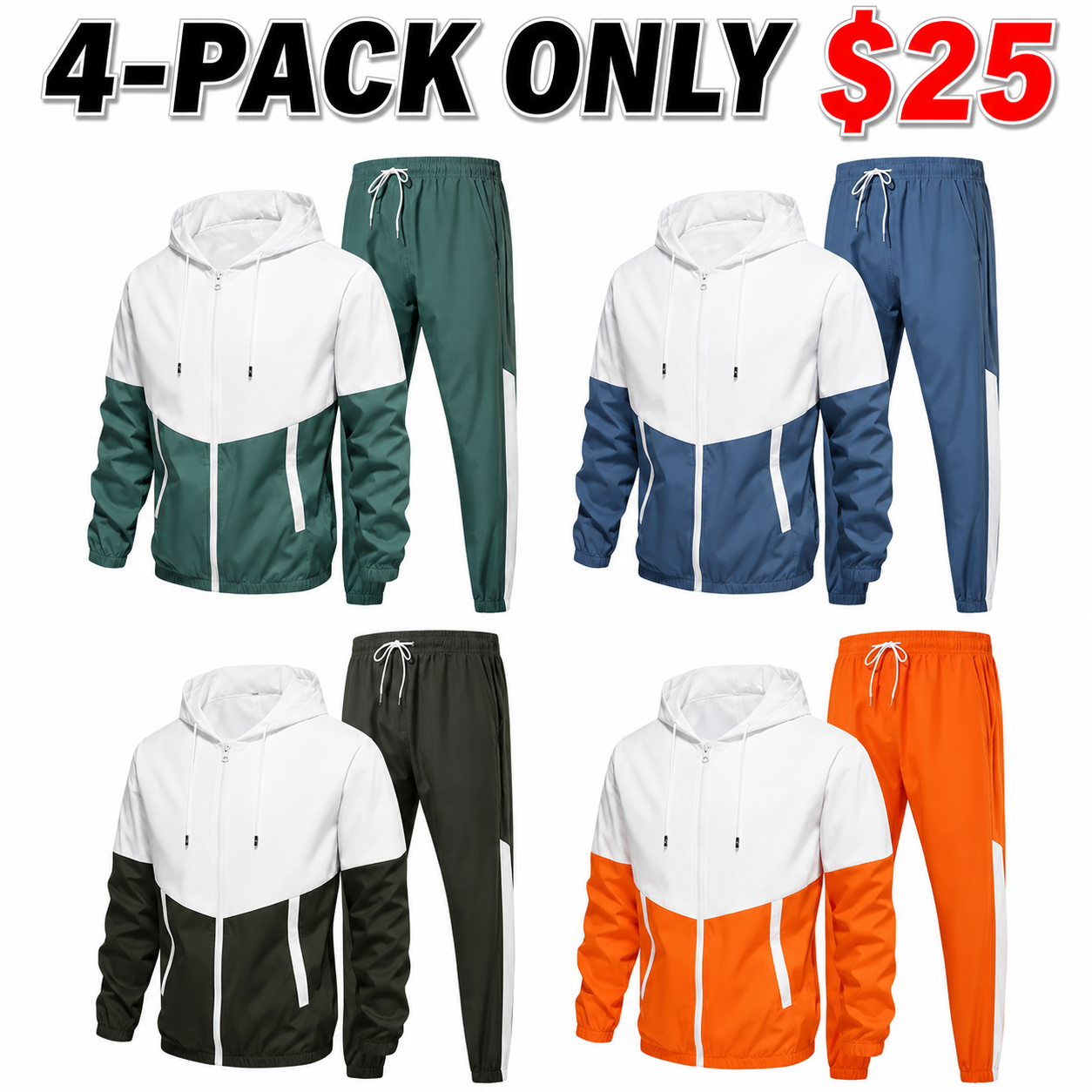 Men's Colorblock Drawstring Zip Up Hoodie & Joggers French Terry Set