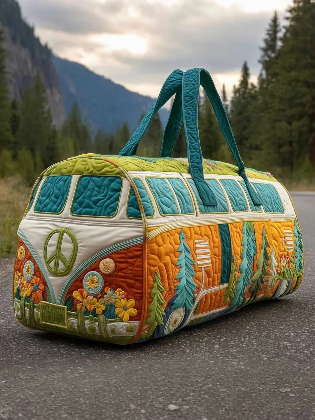 Hippie Pumpkin Quilted Travel Bag