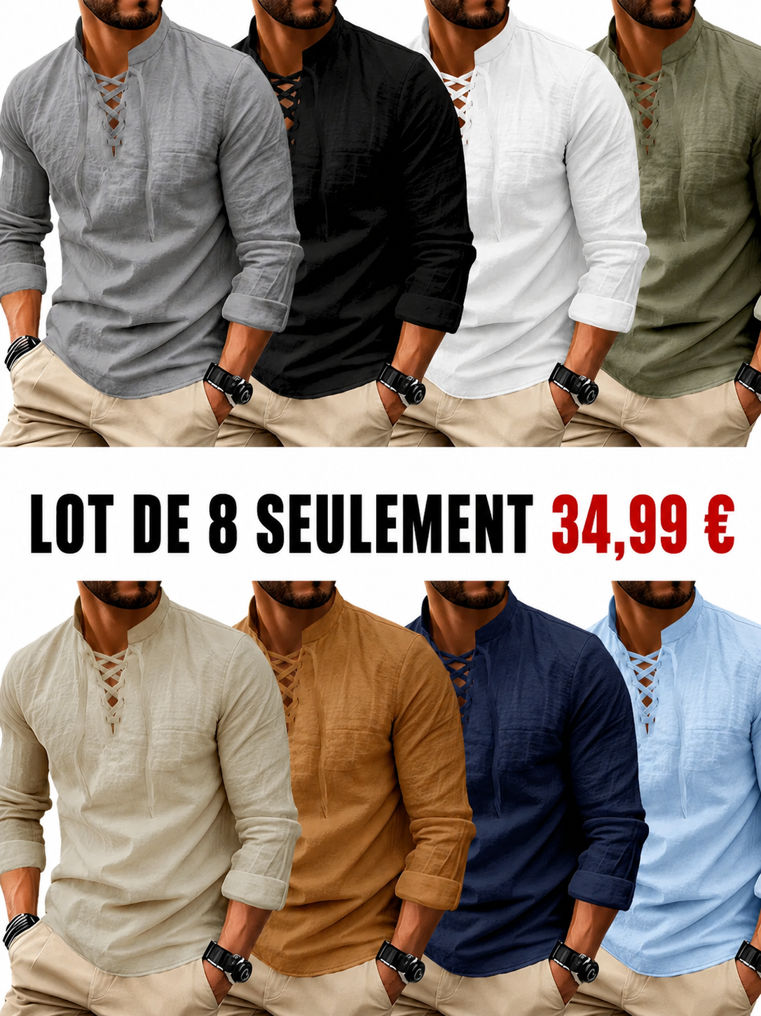 Polo décontracté homme en lin à manches longues