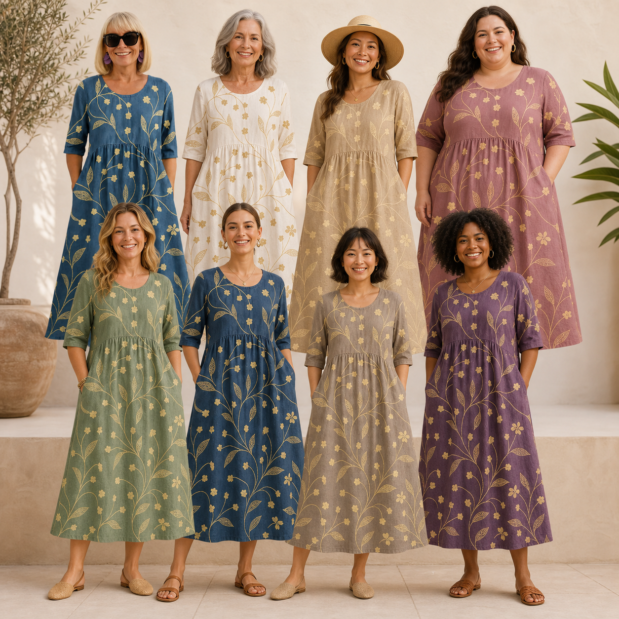8-model group photo showing fit across body types