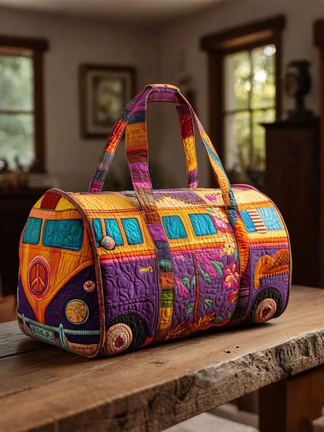 Hippie Pumpkin Quilted Travel Bag